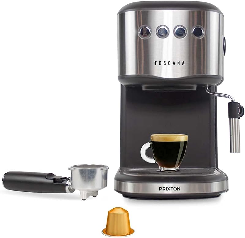 Cafetera Automática Toscana para café Expresso y Adaptador para Cápsulas, Bomba Italiana 850W y 20 Bares de Presión, Vaporizador — foto 4 de 7