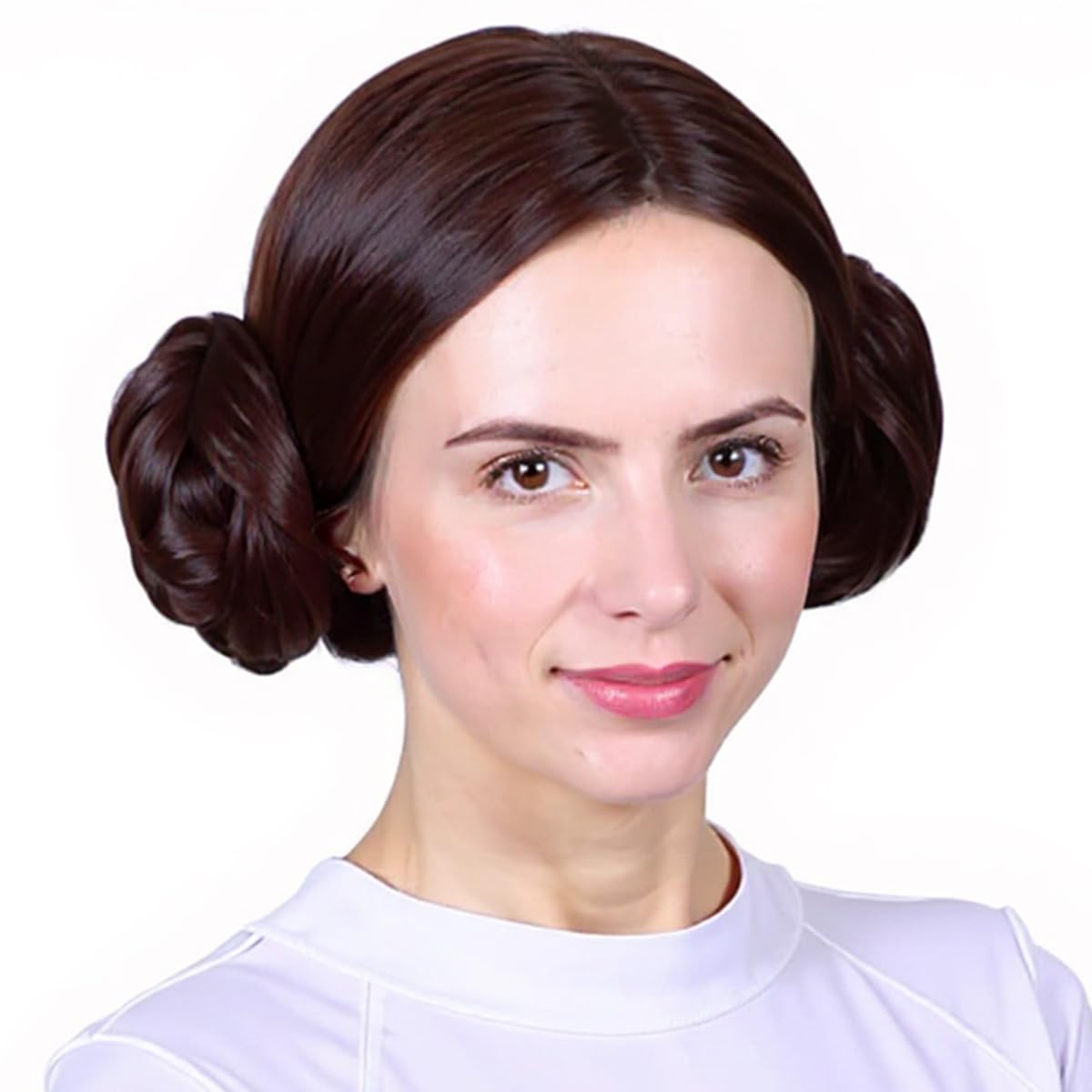 Photo 1 of *MINOR DAMAGE - USED*
FantaLook Short Brown Cosplay Wig with 2 Buns for Women Halloween Costume