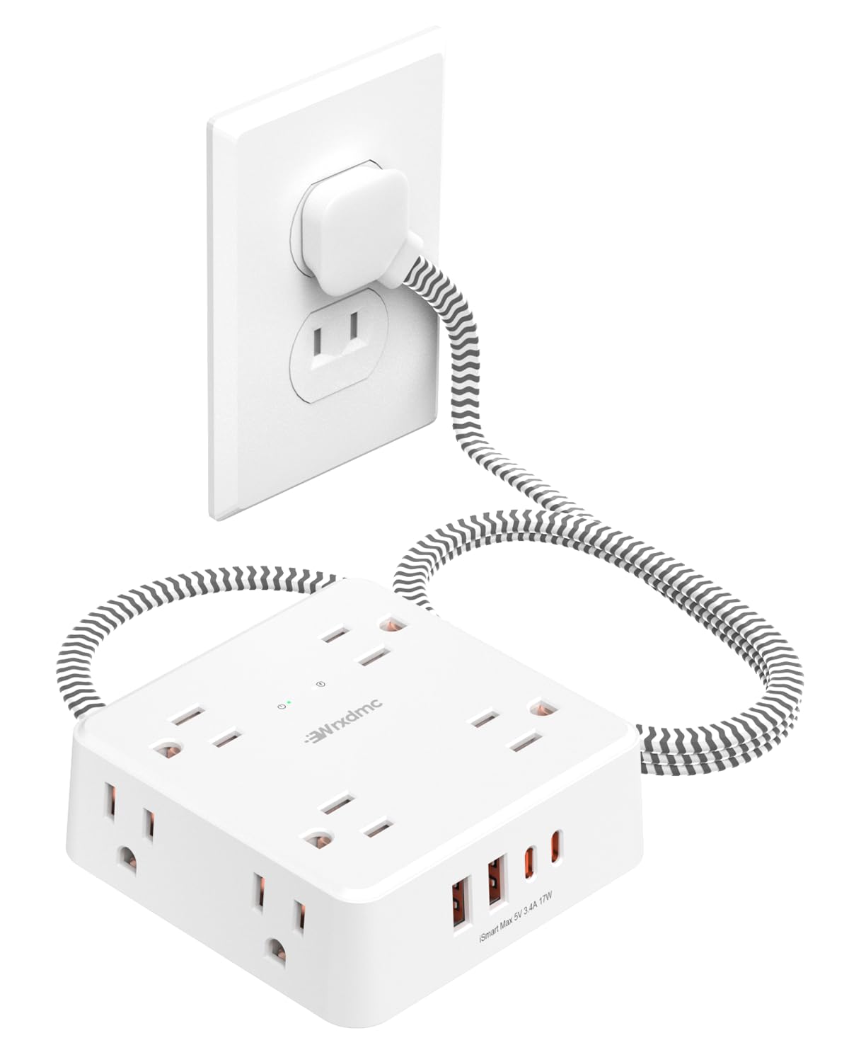 2 Prong Power Strip, WRXDMC 2 Prong to 3 Prong Outlet Adapter with 5ft Cord
