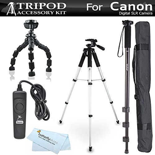 Tripod Kit For Canon EOS 60D, T5i, t5, T4i, T2i, T3i, XS, XSi, G10, G11, G12, SX60HS, SX60 HS Digital SLR Camera Includes 57" Pro Tripod + 10" Flexible Gripster + 67" Monopod + RS60 Remote Switch
