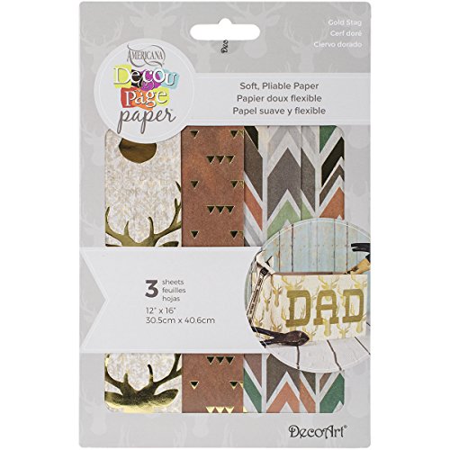 Deco Art Decoupage Paper (3 Pack), 12" by 16", Gold Stag