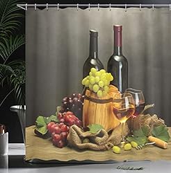 Ambesonne Winery Shower Curtain, Cask Bottles and