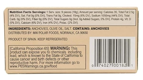 MW POLAR FLAT ANCHOVIES IN OLIVE OIL, 2 OZ (PACK OF 18)
