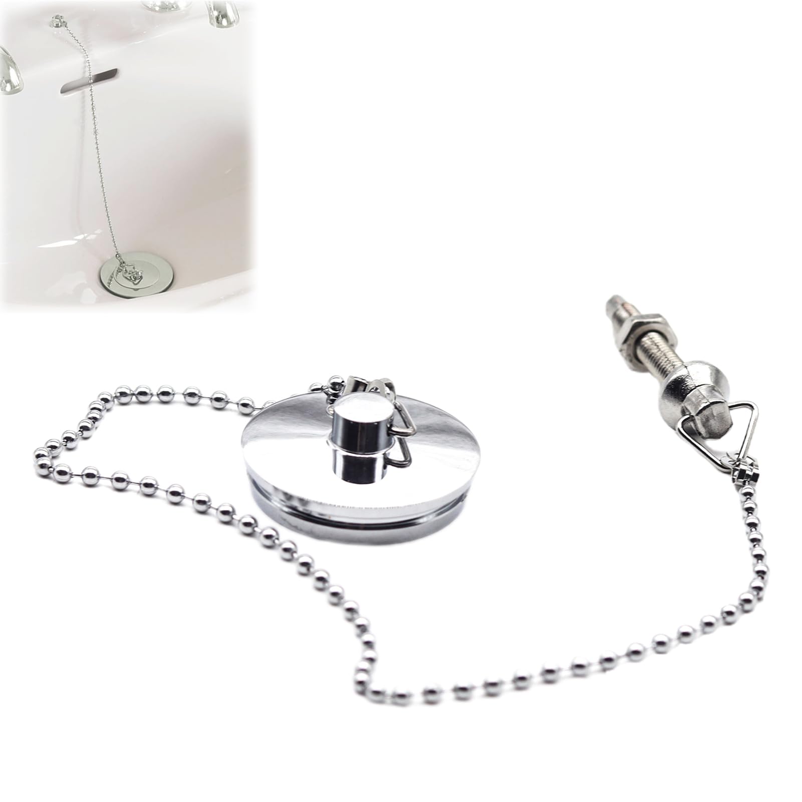 Ssiyiya Chain Drain Stopper, Universal Bathtub Plug and Chain, Sink Plug Drain Stopper Replacement for Bathtub, Kitchen Sink Plug with Chain for Shower Ceramic Bathroom(Silver)