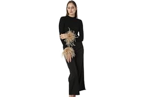 LVCOMEFF Women Ostrich Feather Bracelet Wrist Cuffs Furry for Party Wedding Bride Concert Luxurious