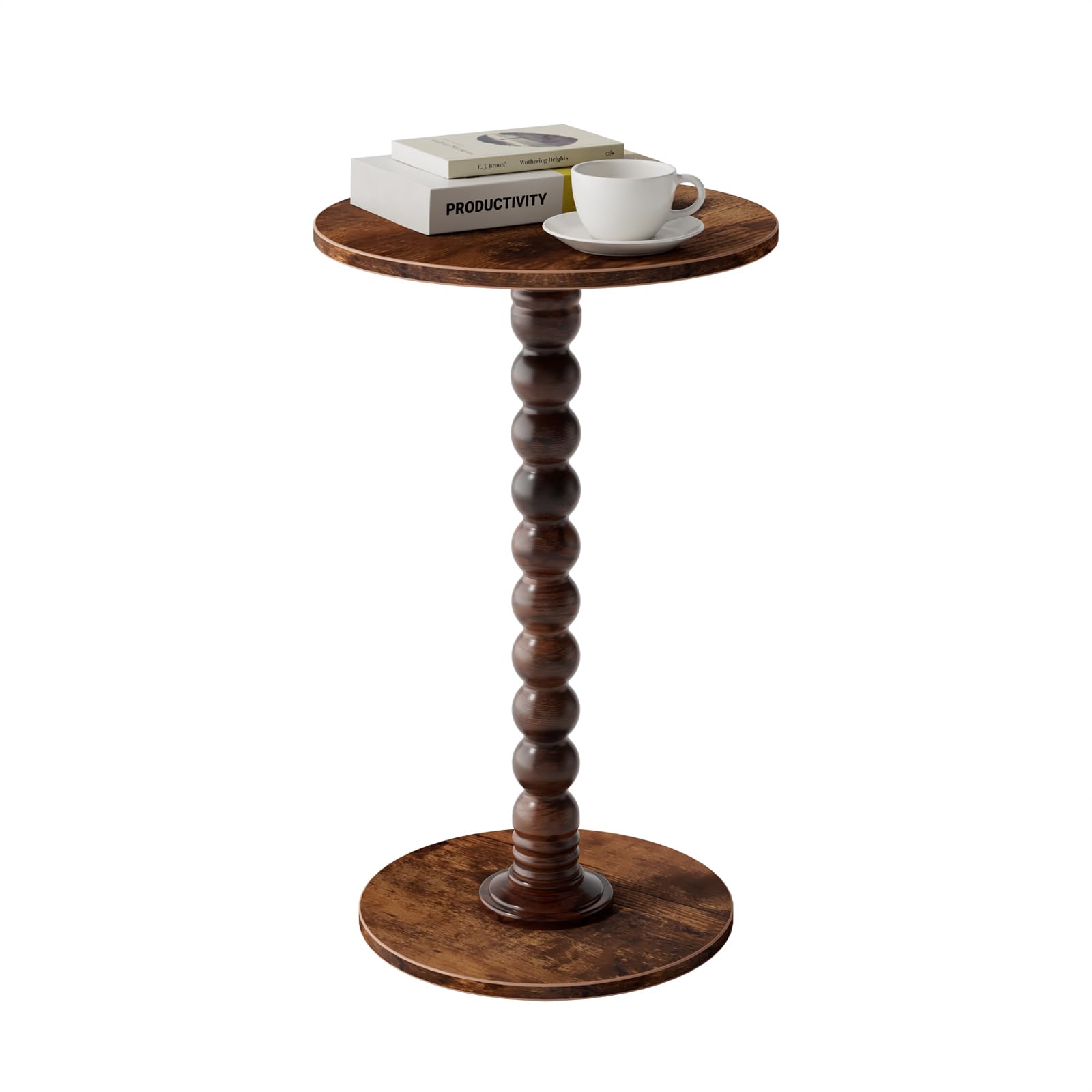 Photo 1 of Yaoyiizy Drink Table, Drink Tables for Small Spaces, Modern Accent Nightstand with Solid Wood Leg for Living Room, Bedroom, Bathroom, Brown