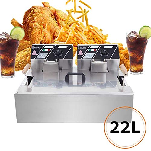 Heavy Duty Deep Fryer, 23.26Qt/22L Stainless Steel Large Single-Cylinder Electric Fryers with Removable Basket and Professional Heating Element, 110V Oil Consumption 12.7Qt/12L Oil Pan, 5000W Max US Plug (22L)