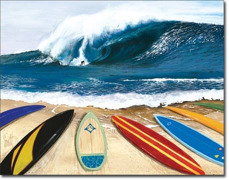 Surfing wait your turn tin sign 16 x 13in
