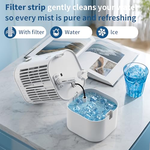 Portable Air Conditioner,1000ML Air Conditioning with Quiet Cool Mist, 7-Color Night Light, 120° Oscillation & Timer, for Bedroom, Car, Office