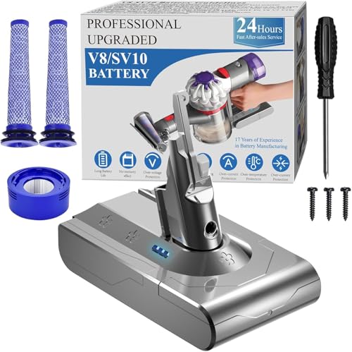 BOTKK 10000mAh Upgraded 21.6V Replacement for V8 Battery Replacement SV10 SV25 Compatible with Dyson V8 Animal Absolute Fluffy Motorhead Cordless Handheld/Stick Vacuum Cleaners 967834 215681