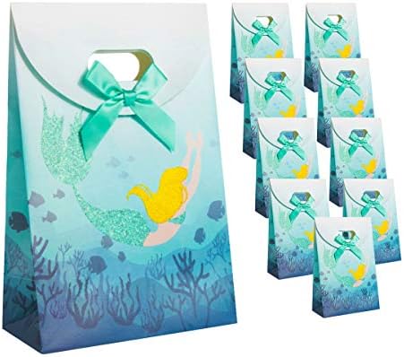 12Pcs Glitter Mermaid Party Favor Treat Bags, Goddie Candy Bags, Mermaid Paper Gift Bags, Mermaid Party Supplies