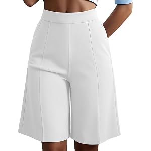 Womens Bermuda Shorts 2026 Dressy Casual Knee Length Short Elastic High Waisted Summer Straight Leg Work Short Pants