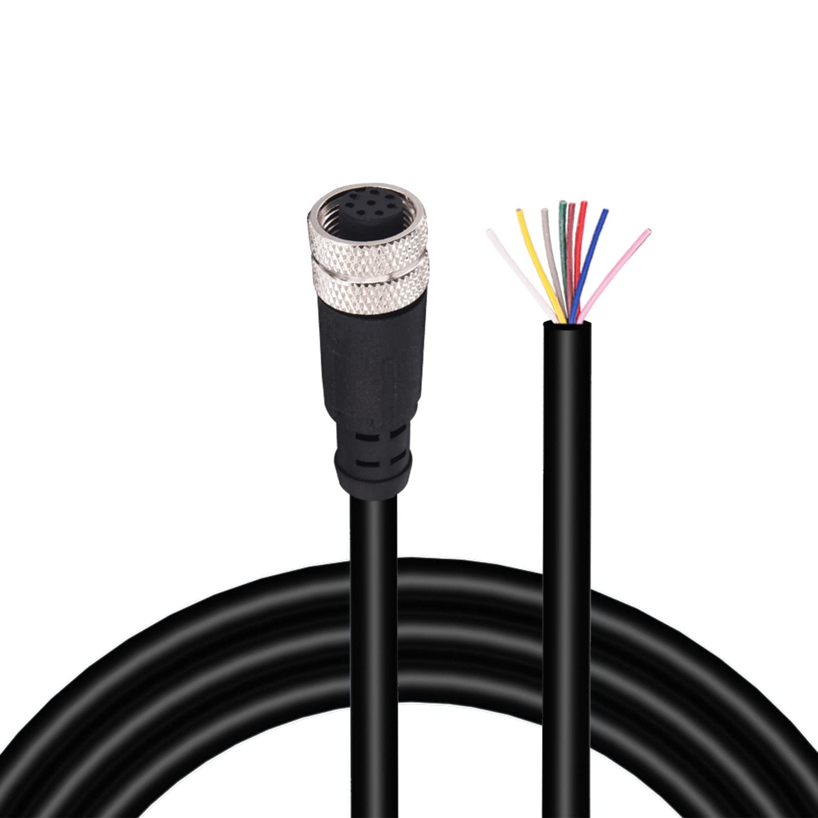 M12 Connector Aviation Sensor Cable - Female 8 Pin Straight 6.5Ft/2M Aviation Socket Waterproof Electrical Cable for Industrial Automation Control,Fieldbus Module,Device Network