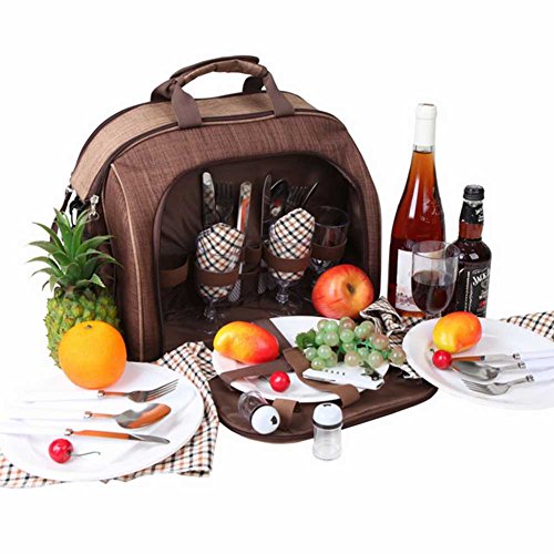 Oops Style Picnic Basket Tote Bag Wine Cooler for 4 Person With Cutlery Set, Cooler Compartment, Detachable Bottle/Wine Holder, Plates - Thumbnail 6
