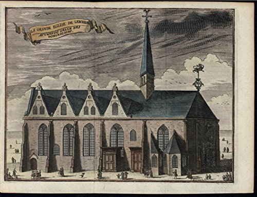 Leeuwarden Great Church Netherlands 1720 antique hand color print