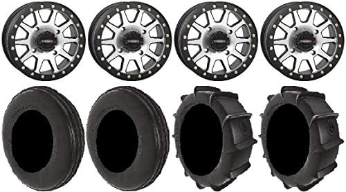Bundle - 9 Items: System 3 SB-3 Machined 14" Wheels 28" Dune Tires [4x110 Bolt Pattern 12mmx1.5 Lug Kit]