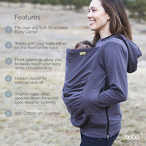 Boba Hoodie, Grey (Large) Baby Carrier Cover Hooded Sweatshirt