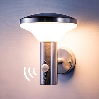 NBHANYUAN Lighting® LED Außenlampe mit PIR Bewegungsmelder und Dämmerungsschalter Aussenwandleuchten Silber Edelstahl 3000K W