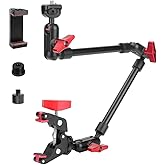 JEBUTU 22" Magic Arm with Camera Mount, Adjustable Articulating Friction Boom Arm with 1/4" Thread, Overhead Desk Clamp Stand