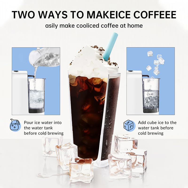 Cafelffe MK-603 Capsule Coffee Machine, 19 Bar 4-in-1 Hot/Cold Espresso Maker, Compatible Nes*/DG* Pod/Coffee Powder, 220V Volts, Fast Brew, Compact for Home/Office - Easy Clean,Black