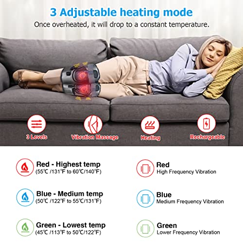 Knee Massager with Heat for Joint Pain Relief, Goldmill Vibration Knee Brace Wrap Rechargeable