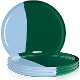 Thomas Fuchs Creative 1/2 &amp; 1/2 Melamine Side Plates Set of 4, Chip and Break-Resistant, Durable Salad Plates, Kid-Friendly Dessert Plates for Indoor and Outdoor, Dishwasher Safe, Green/Sky Blue