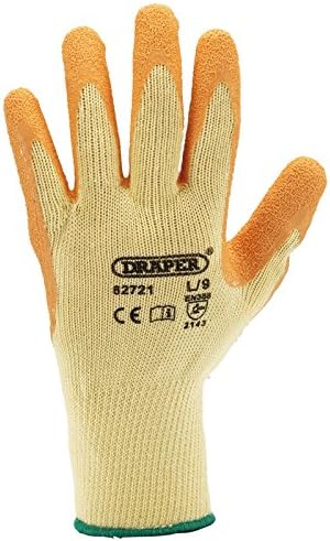 Draper 82721 Heavy Duty Latex Coated Work Gloves, Large, Orange