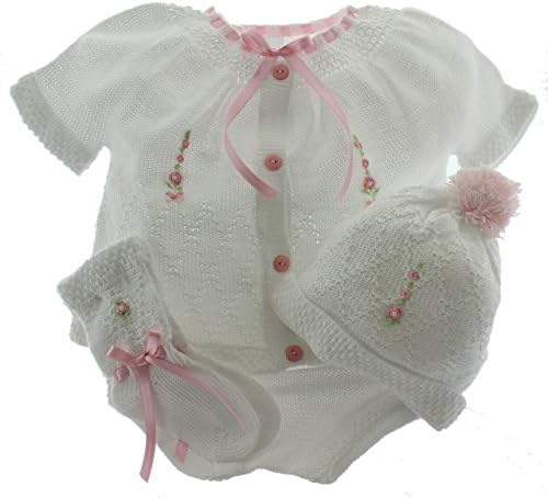 Newborn Girls White Knit Take Home Outfit Layette Set Hat Booties