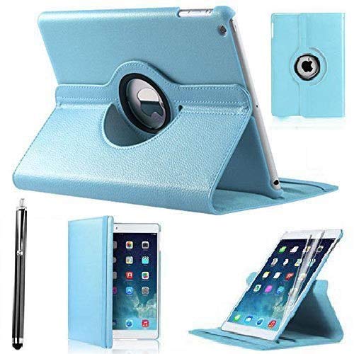 Leather Flip 360 Rotation Case For iPad 10.2" 7th/8th Generation (2019-2020) Corner Protection and Stand Feature (Include Stylus Pen) (SkyBlue)
