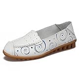 Huiyuzhi Womens Floral Print Hollow Out Leather Driving Loafers Slip On Flat Shoes