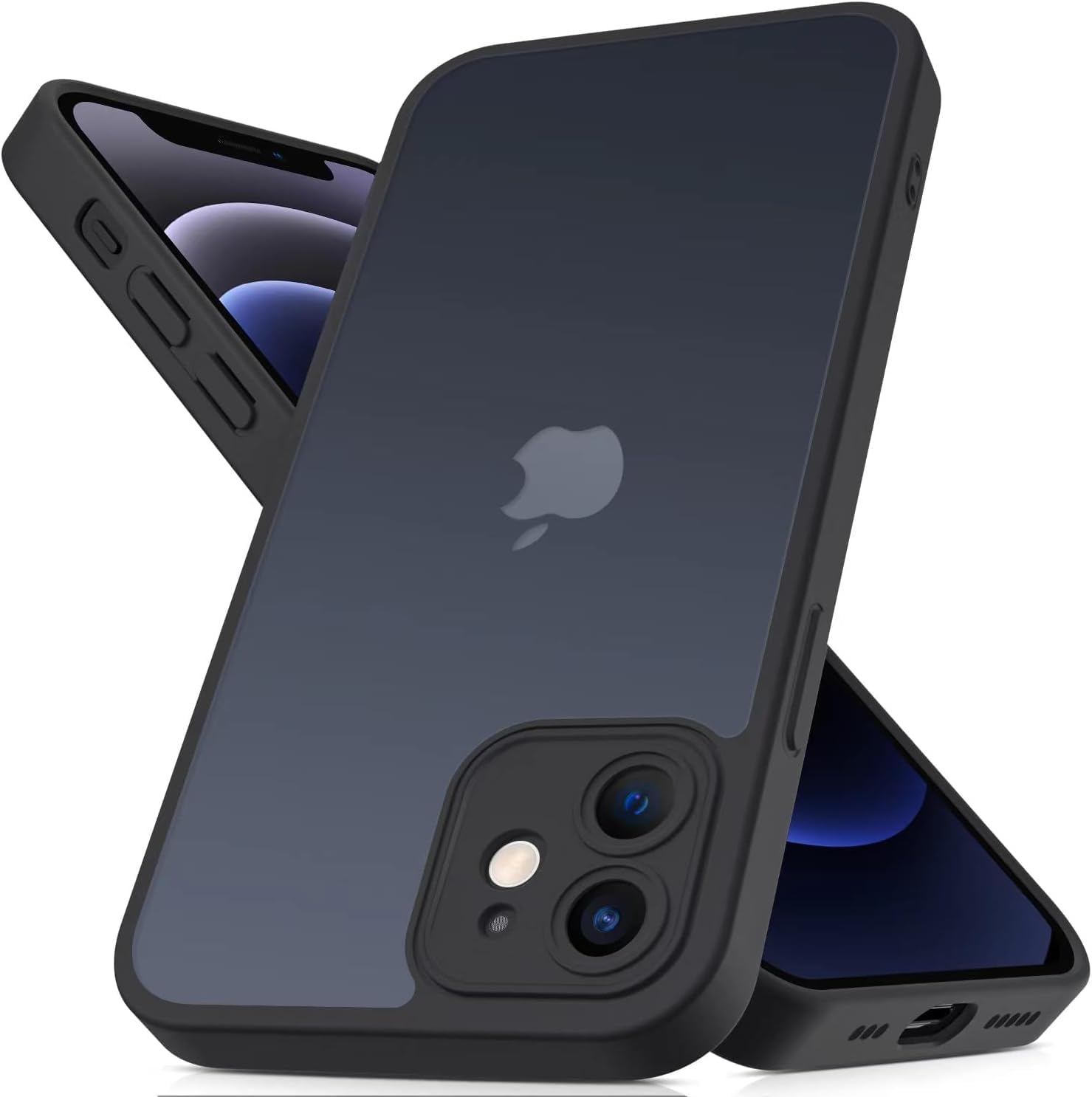 Mootobo iPhone 12 Case 6.1 inch, Military-Grade Protection 360° Full Body Frosted Translucent Back Phone Cover, Anti-Fingerprint Slim Shockproof Phone Case for iPhone 12 – Black