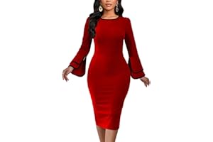 ZONJIE Church Dress for Women Flared Sleeve Midi Pencil Dress Elegant Teacher Office Business Wear to Work Dresses