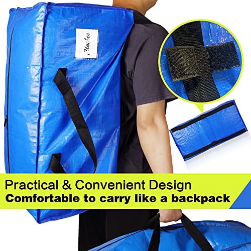4Pack Extra Large Blue Moving Bags, Heavy Duty Moving Storage Bags with Zippers and Hanging