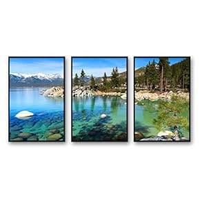 3 Piece Framed Canvas Wall Art for Living Room, Bedroom Lake Tahoe Canvas Prints for Modern Home Decoration Ready to Hang - 16"x24"x3 Panels
