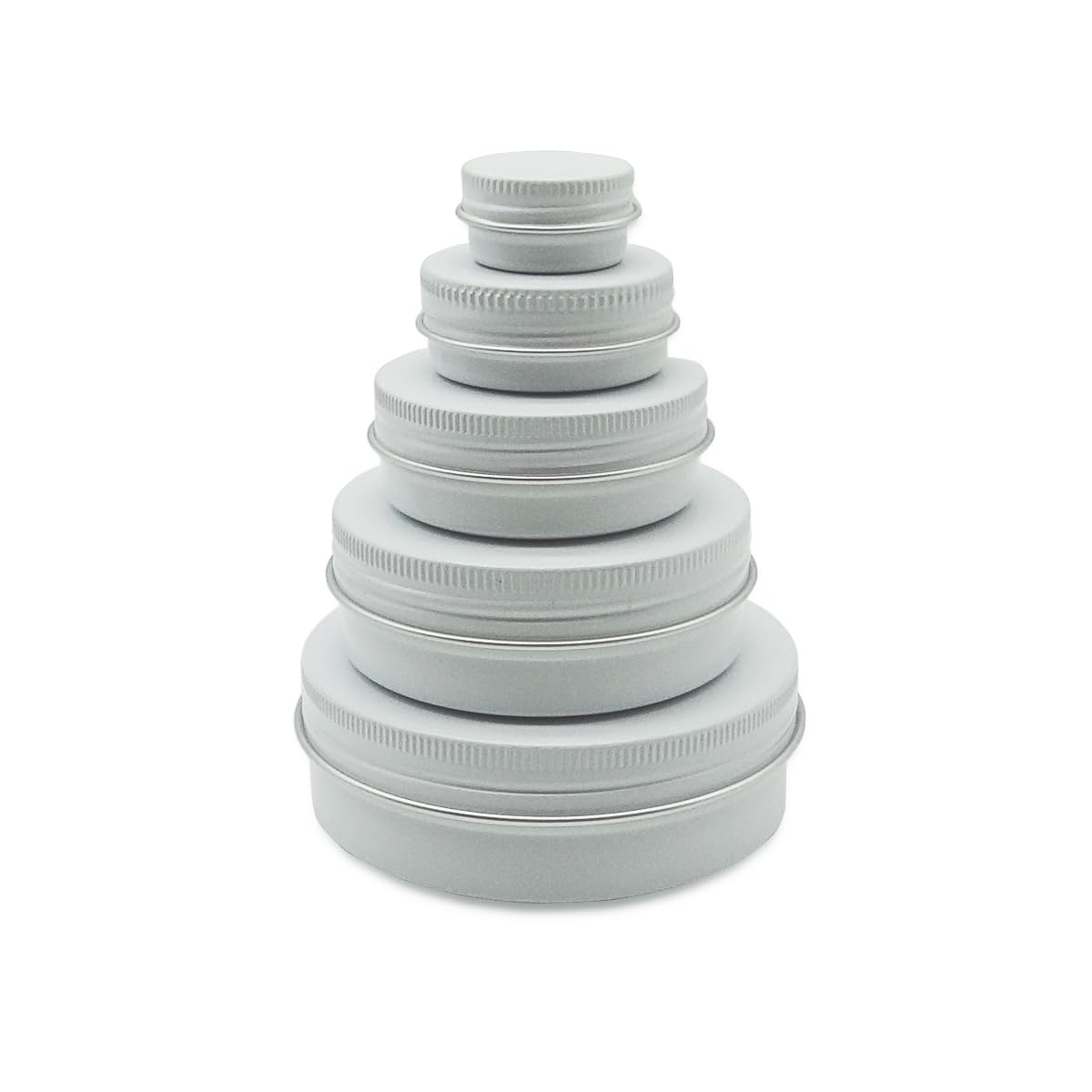 Wopanxye 5pack 60ml Aluminum Tin, 1oz White Metal Jar with Screw Lid, 30ml Empty Makeup Lip Balm Container Travel Cosmetic Pot Cans for DIY Cream Candle Powder Tea Beads (5/15/30/60/100ml, mixed size)