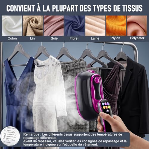 2 in 1 Garment Steamer, 1300 W Portable Garment Steamer, Travel Iron, Multi-Mode Touch Screen, 4 Steams, Dry Ironing + Self-Cleaning, 160 ml Tank Home/Travel