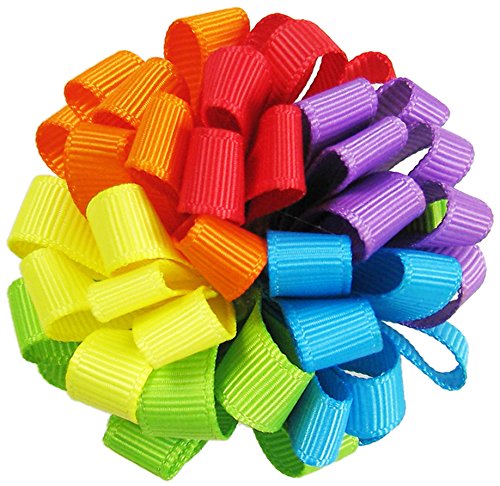 Discontinued-Small Baby Hair Clips,Toddler Hair Clips-2ct 2.5" Loopy Puff Hair Bows for Girls-Grosgrain Ribbon No Slip Grip Metal Barrettes for Girls Teens Toddlers Kids Women,Baby Girl Hair Accessories-Rainbow