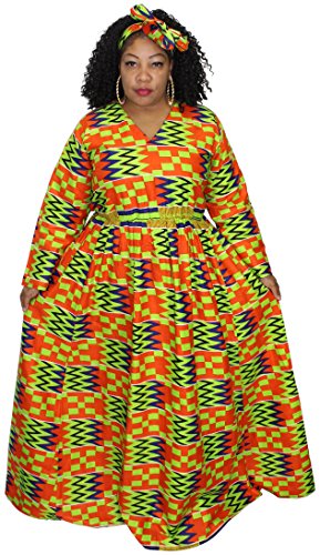 African Planet Women's Long Sleeve Maxi Empire Waist Kaftan Dress