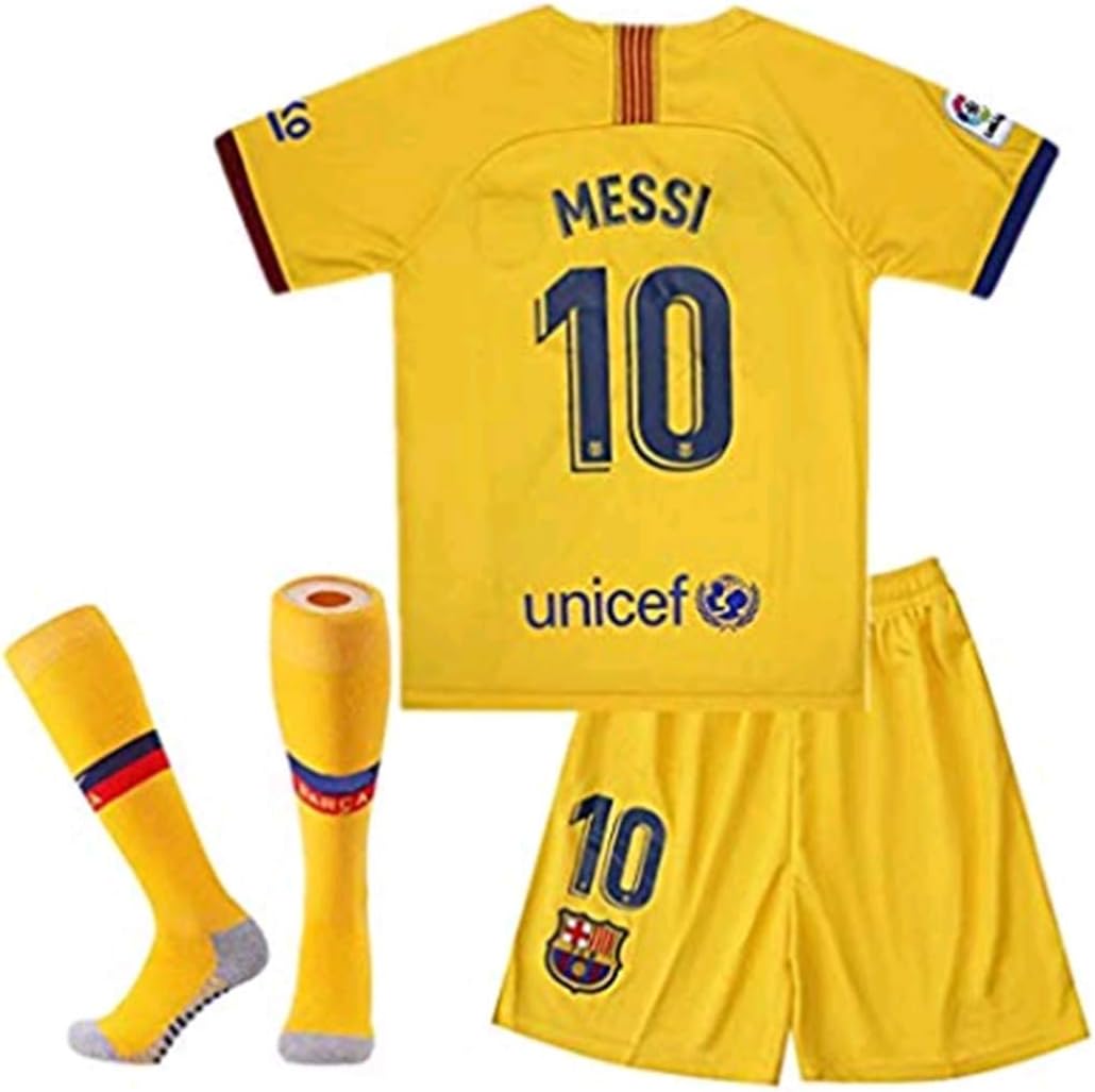 Sybabyt 2019-2020 FC Barcelona Messi #10 Boys/Girls Away Soccer Jersey & Short & Socks Yellow