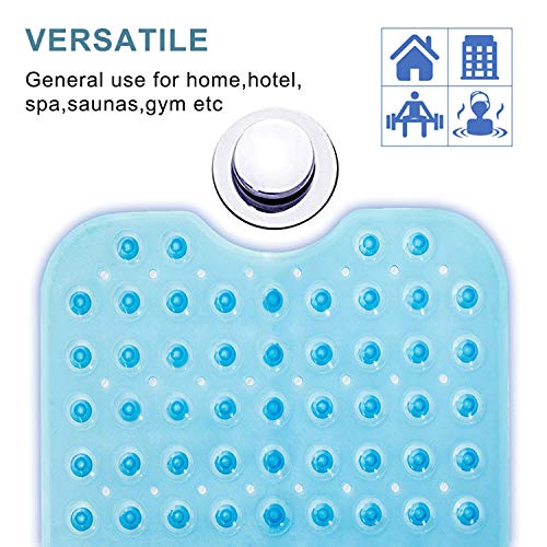 MEMX Bath, Shower, Tub Mat, 40x16, Machine Washable, BPA Free, Phthalate Free, Latex, Bathtub Mats with Drain Holes, Suction Cups, Non-Slip Bathroom Mats, Blue.
