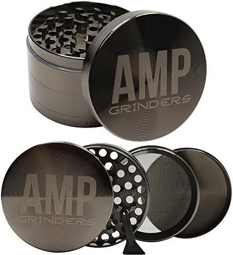 Amp Grinders 2.5 Inch Herb Grinder with Pollen Catcher, Scraper tool and Magnetic Lid