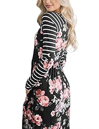 Vestido midi de manga larga con rayas raglán y estampado floral Lovezesent para mujer con bolsillos
