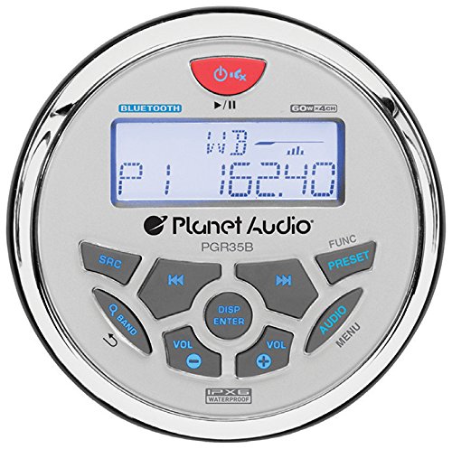 Planet Audio PGR35B IPX6 Rated, Bluetooth, Digital Media MP3 / WMA / USB / AM/FM Compatible, Weather-Proof Marine Stereo, (No CD Player)