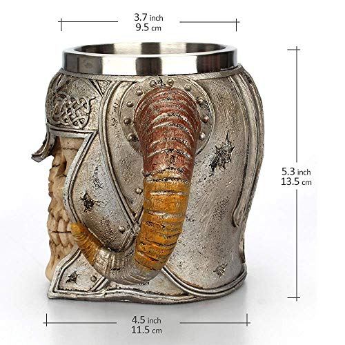 Taisuko mittelalterlicher Becher, Edelstahl-Widder Gehörnter Wikinger-Pirat gotischer Tankard-Becher, mittelalterlicher Skelett-Krug Stein für Bier Wein Kaffee Rum Trinkwasser - 500 ml (17 Unzen) – Bild 7