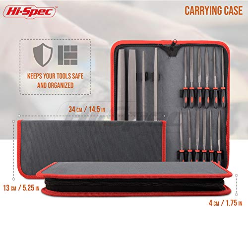 Hi-Spec 16 piece Carbon-Steel File Set with 200mm Flat, Half-round, Round, Triangle Files & 8 x Needle Files for Woodwork, Metal, Model & Hobby Applications