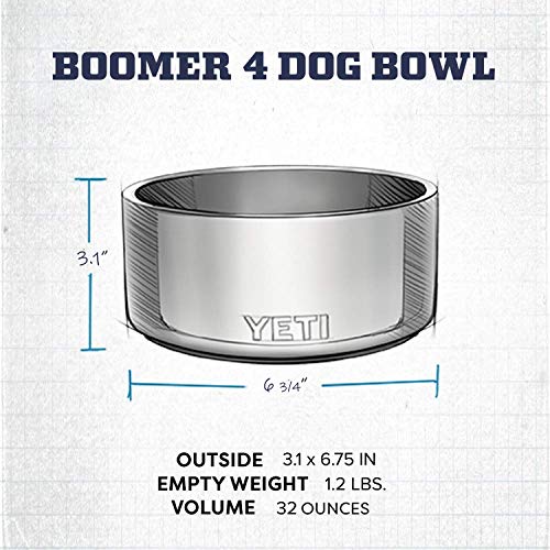 YETI Boomer 4, Stainless Steel, NonSlip Dog Bowl, Holds 32 Ounces