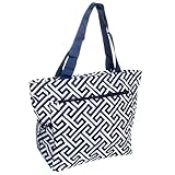 Womens Greek Key Beach Shopper Tote Bag (Navy & White)