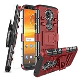 Motorola Moto E5 Plus Case/Moto E5 Supra Case W [Tempered Glass Screen Protector] [Built-in Kickstand] Full Body Shockproof PC Back Cover Soft TPU Inner Armor Swivel Combo Holster Belt Clip,PC-Red