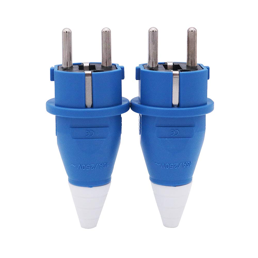 POFET 2Pcs 250V 16A IP44 Waterproof 2 Male Poles + Earth Industrial plugs-Blue