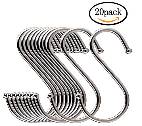 WOVTE Stainless Steel S Shaped Silver Tone Polished Plating Hanging Hooks for Kitchen, Bathroom, Bedroom and Office Pack… 1 WOVTE Stainless Steel S Shaped Silver Tone Polished Plating Hanging Hooks for Kitchen, Bathroom, Bedroom and Office Pack…